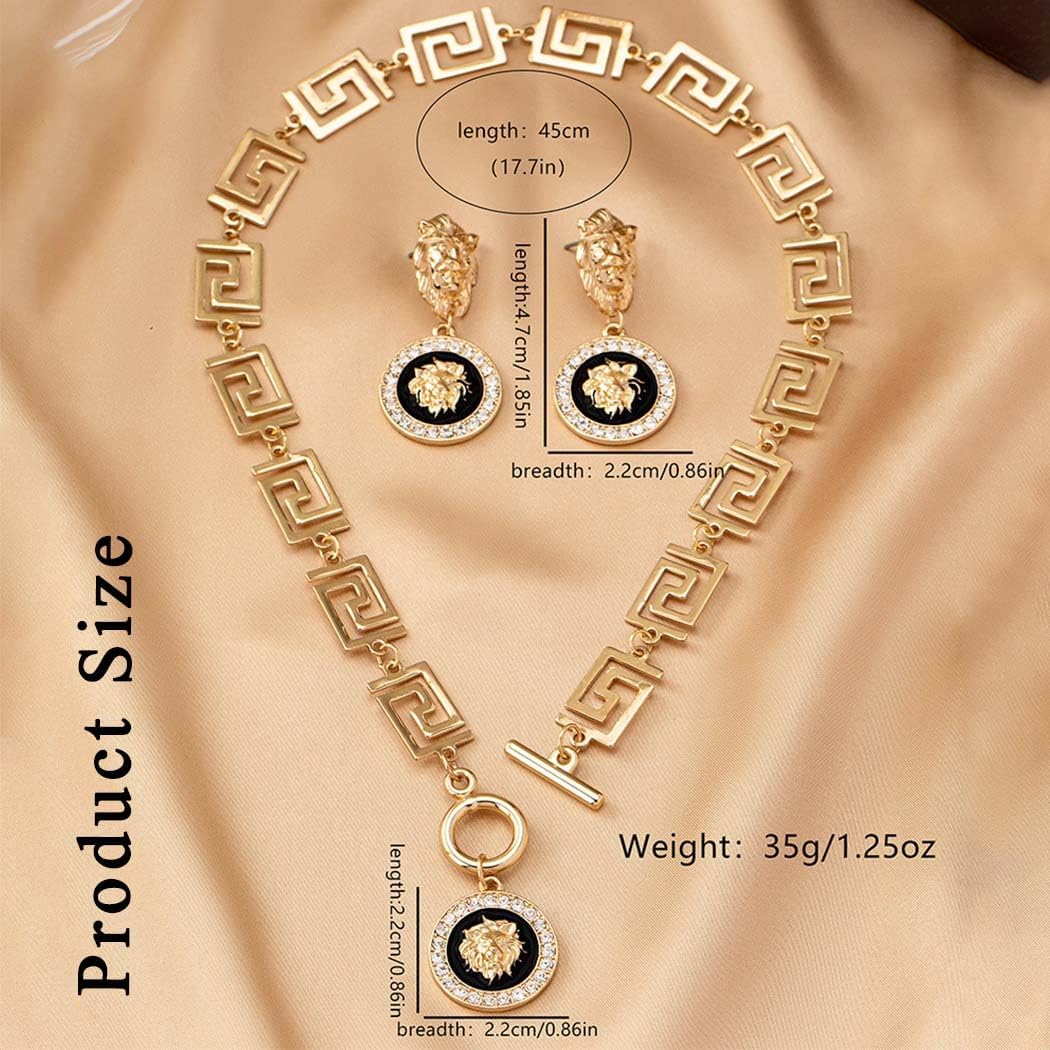 Gold Lion Earrings and Necklace Sets Vintage Pendant Necklace Set for Women Hip Hop Adjustable National Jewelry Set - Image 5