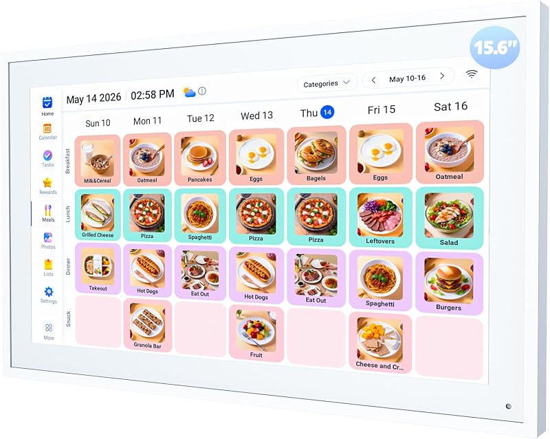 Calendario digital de 15,6 pulgadas Calendario electrónico para tabla de tareas – Pantalla táctil interactiva inteligente, planificador de comidas, sincronización automática en línea iCloud Outlook, marco de fotos digital, regalos para montar en la pared para mamá papá
