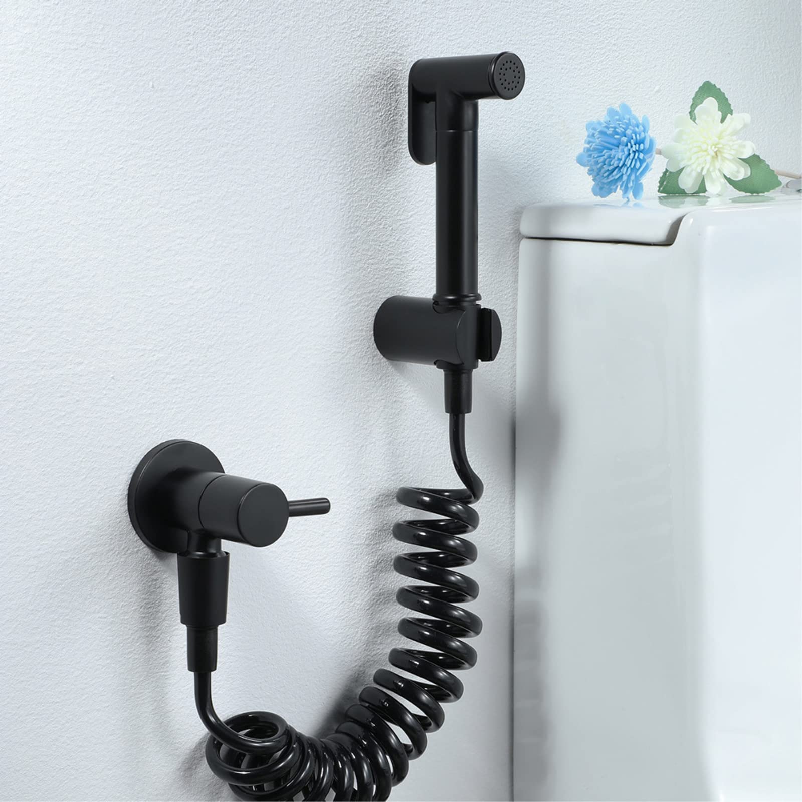 Rubinetto a Muro Spruzzatore Booster Nero Rubinetto Acqua Fredda Doccetta per Bidet Miscelatore Manico Singolo Kit Spruzzatore per Bidet Doccino Bidet