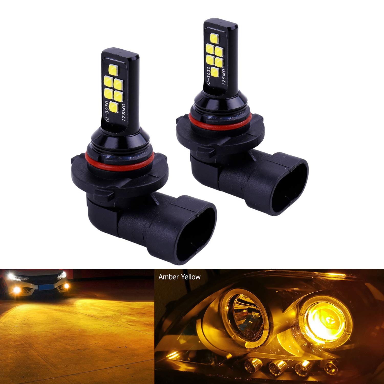 SOCAL-LED LIGHTING 2x HB4 9006 LED Fog Light Bulb for Powersports Advanced 3030 SMD Bright Colorful Daytime Running DRL Lamp, Amber Yellow