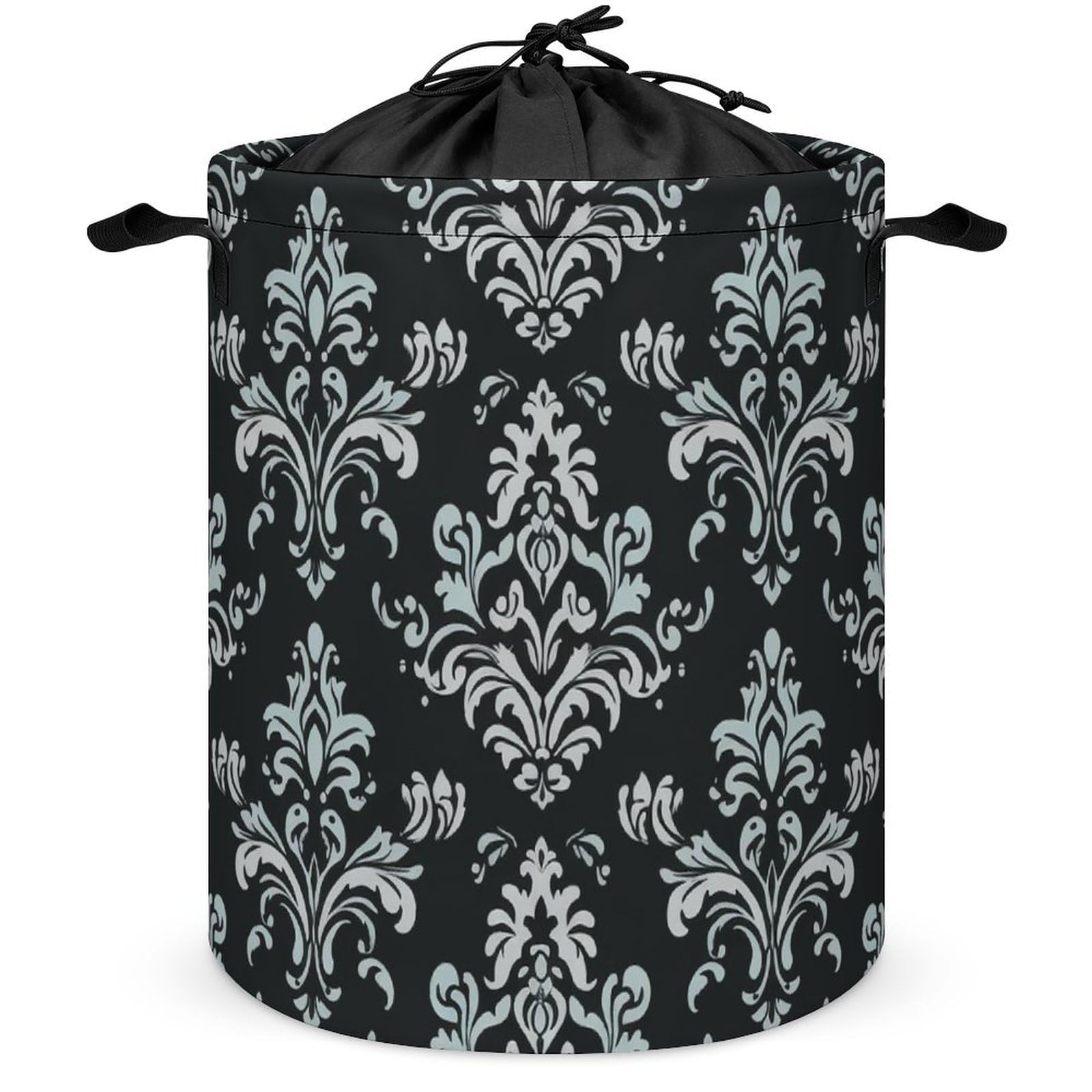 Laundry Basket Freestanding Laundry Hamper Large Damask Pattern Laundry Basket with Fixed Drawstring Collapsible Dirty Clothes Hamper Storage Bag for Bedroom