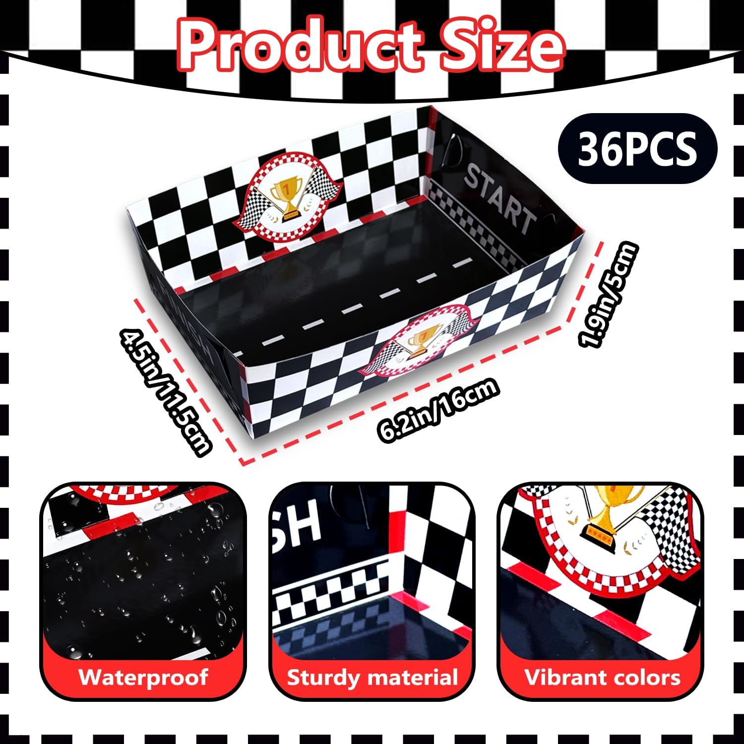 Race Car Fringe Table Skirt and Racing Food Boat Trays and Race Themed Party Favors Boxes