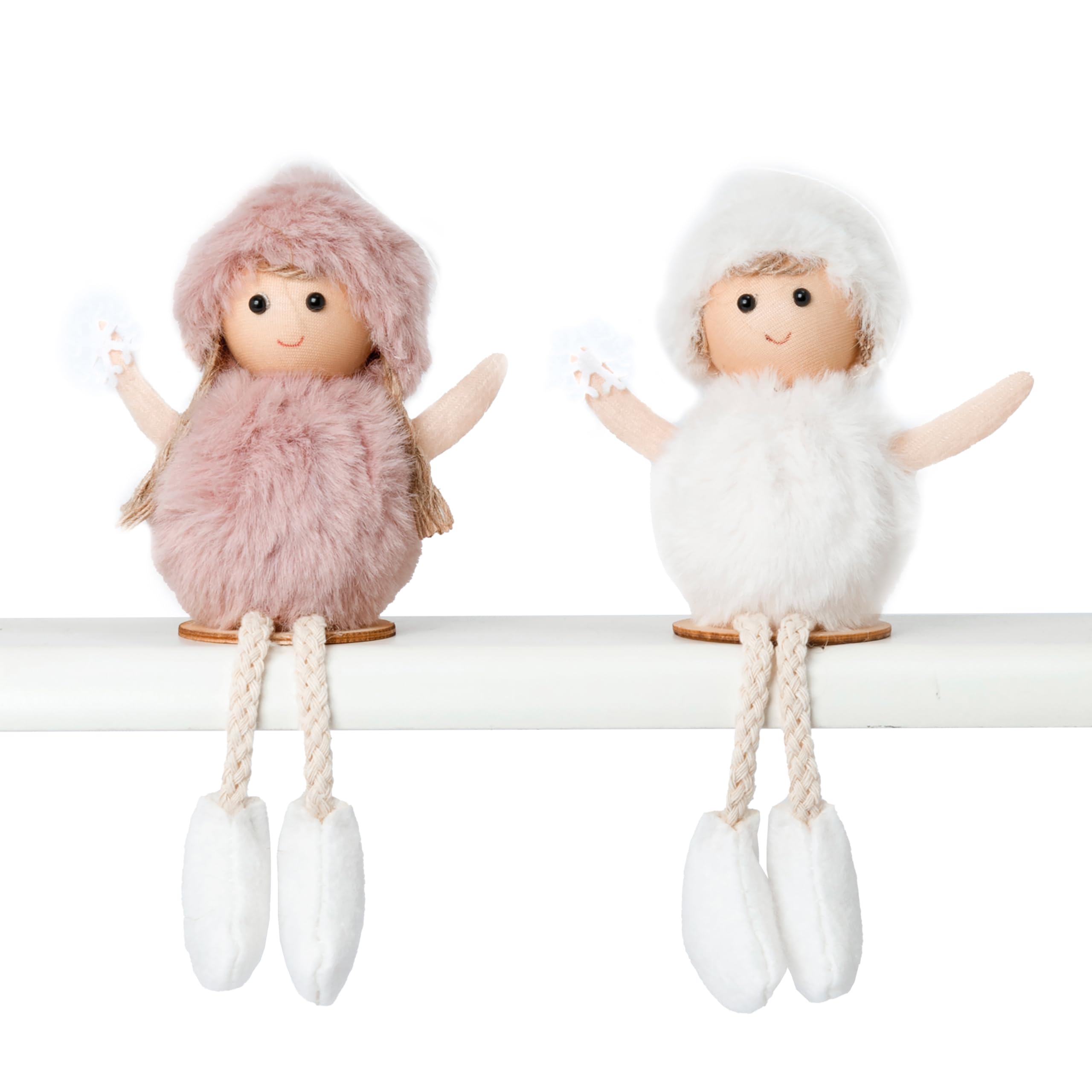 Mopec NA140 Pack of 2 Pink and White Sitting Dolls with Wooden Base, Multicoloured, 10x18x6cm