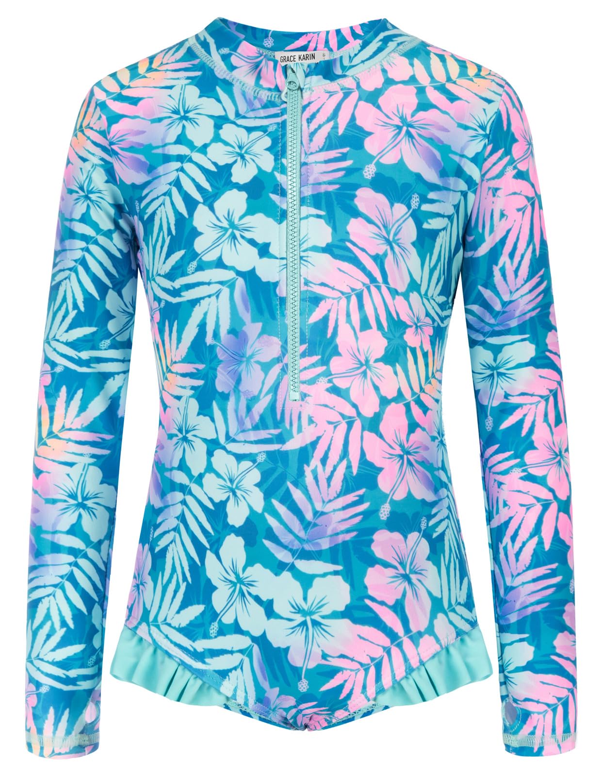 GRACE KARIN Girls One Piece Swimsuits Long Sleeve Bathing Suits Swimwear 5-14Y