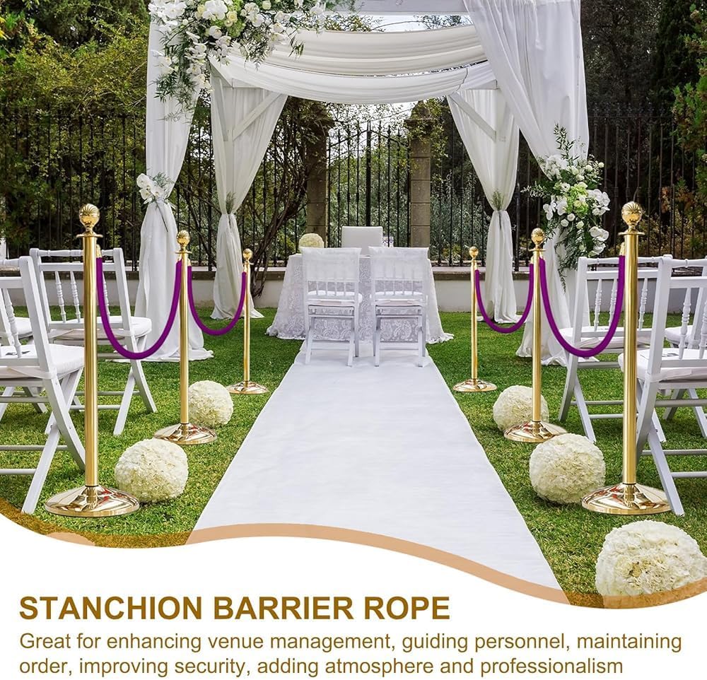 2 Pcs Purple Velvet Stanchion Rope with Snap Hooks, Crowd Control Barrier for Event Queue Divider, Ideal for Hotel, Theater, Movie Line Management (2ft Size)