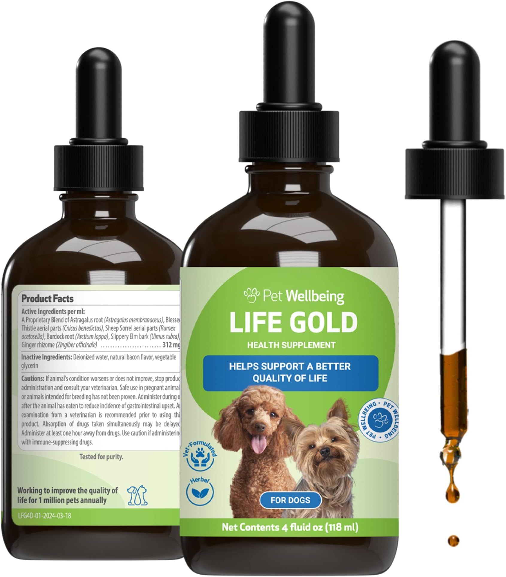 Pet Wellbeing - Life Gold for Large Dogs - Immune system support and antioxidant protection for canines with cancer - 4 oz (118 Milliliter)
