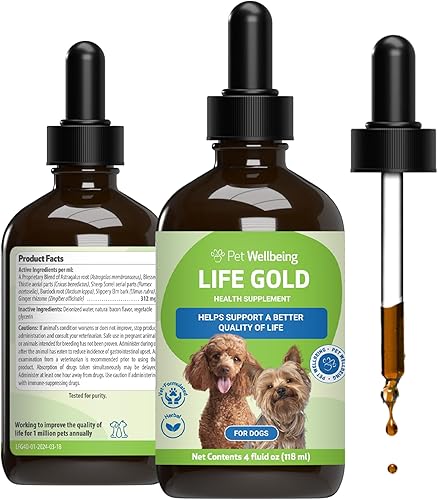 Pet Wellbeing Life Gold for Dogs - Apoya la desintoxicación, la salud del sistema inmunológico, los antioxidantes, suplemento de hierbas formulado