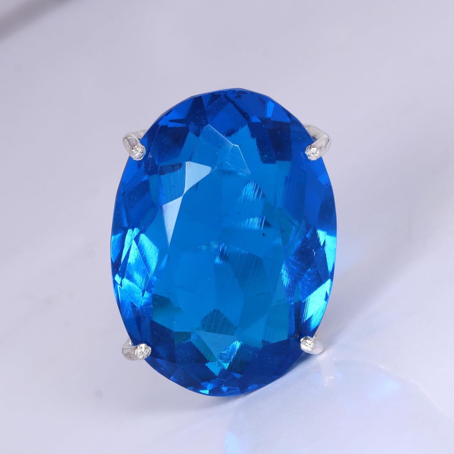 REAL-GEMS 85 Ct Oval Cut Sterling 925 Silver Synthetic Light Blue Topaz Ring for Mother Breathtaking Statement Piece Large Size Ring