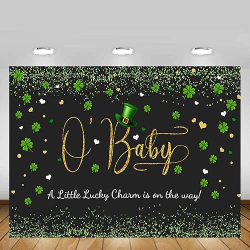 Miniatura 2 de MEHOFOND Decoración de fiesta de baby shower de 7 x 5 pies para el Día de San Patricio, pancarta de fondo de fotos con confeti verde, trébol dorado,