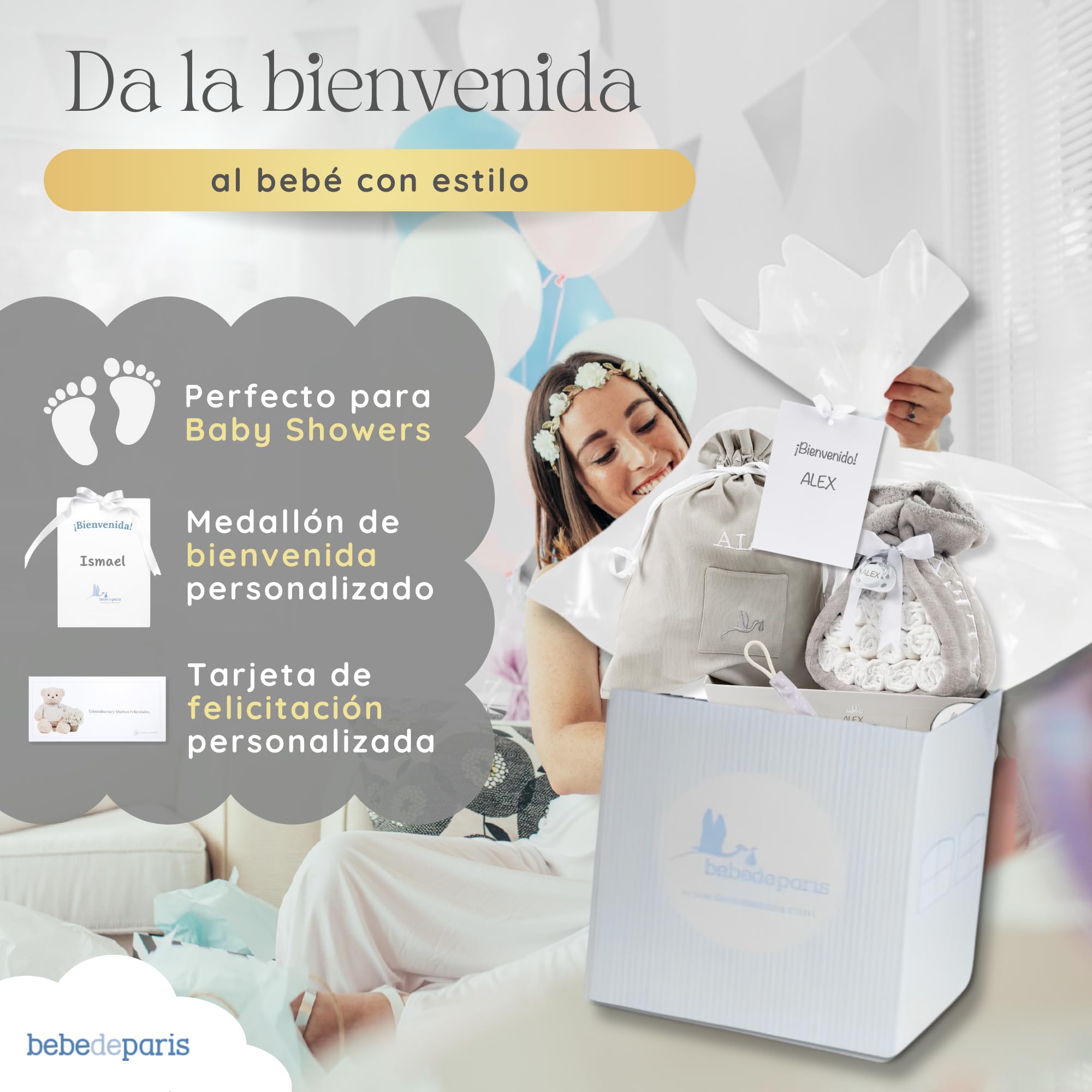 Tarta de Pañales para Recién Nacida con Manta Bordada + 15 Pañales Talla 2 + Chupete Personalizado Neutro | BebeDeParis