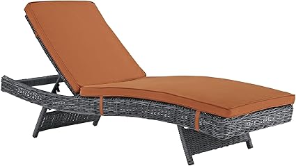 Amazon Com Modway Summon Wicker Rattan Outdoor Patio Sunbrella Fabric Chaise Lounge Chair In Canvas Tuscan Garden Outdoor