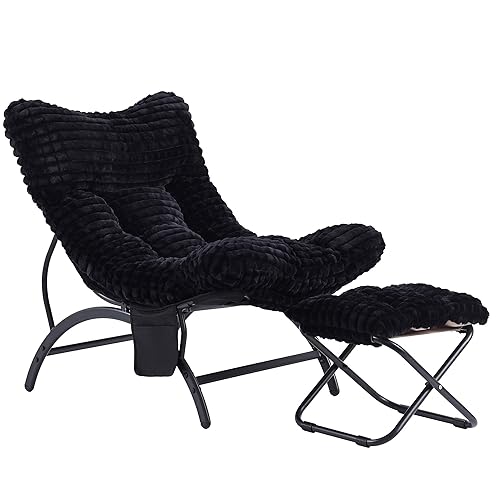 Black Lazy Chair with Ottoman, Oversized Reading Chair for Adults,