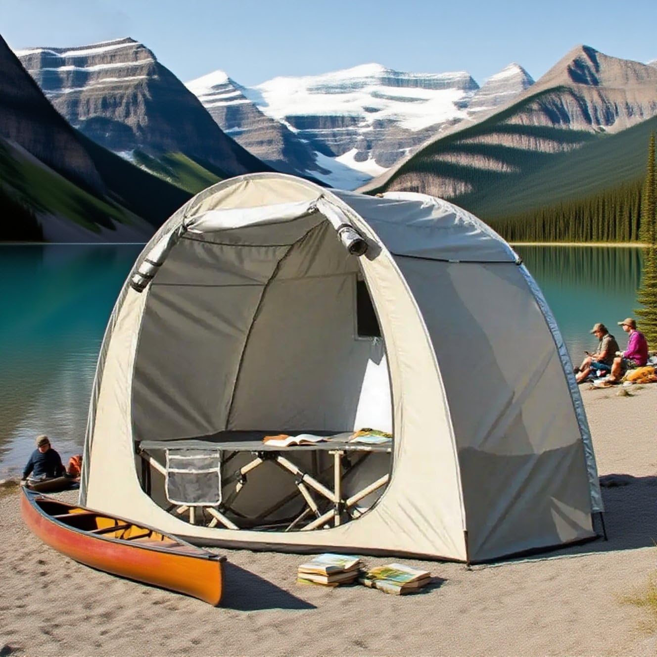 1 Person Solo Cot Tent (Bed Not Included), 210D Silver Fabric, Waterproof, Compact Portable Camping Shelter