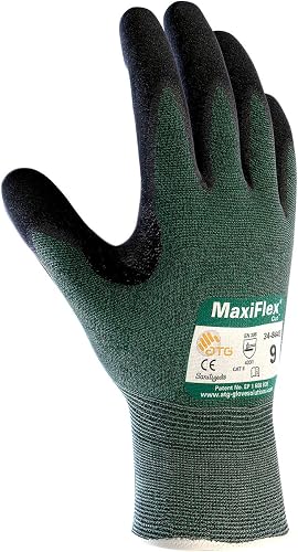 ATG 34-8443/XL Maxiflex Cut, Green Eng Yarn, Black Nitrile Dotted Microfoam Grip