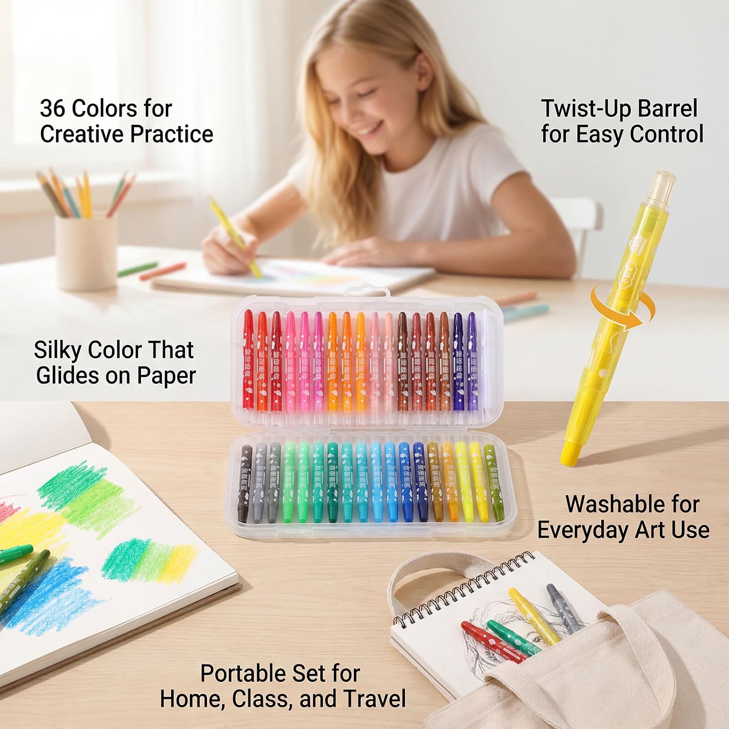 36 Colors Twistable Silky Crayons, Gel Crayons for Kids & Toddlers Ages 3+