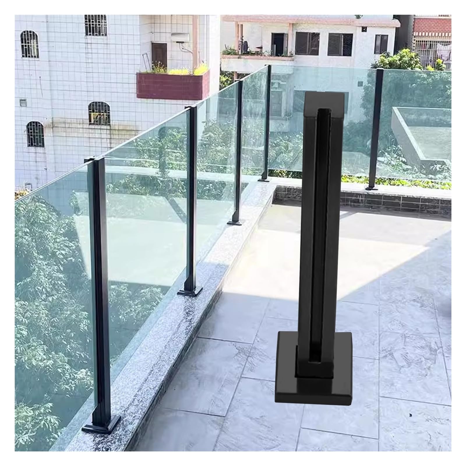 Poteau de garde-corps en verre acier inoxydable noir pour balcon et bureau