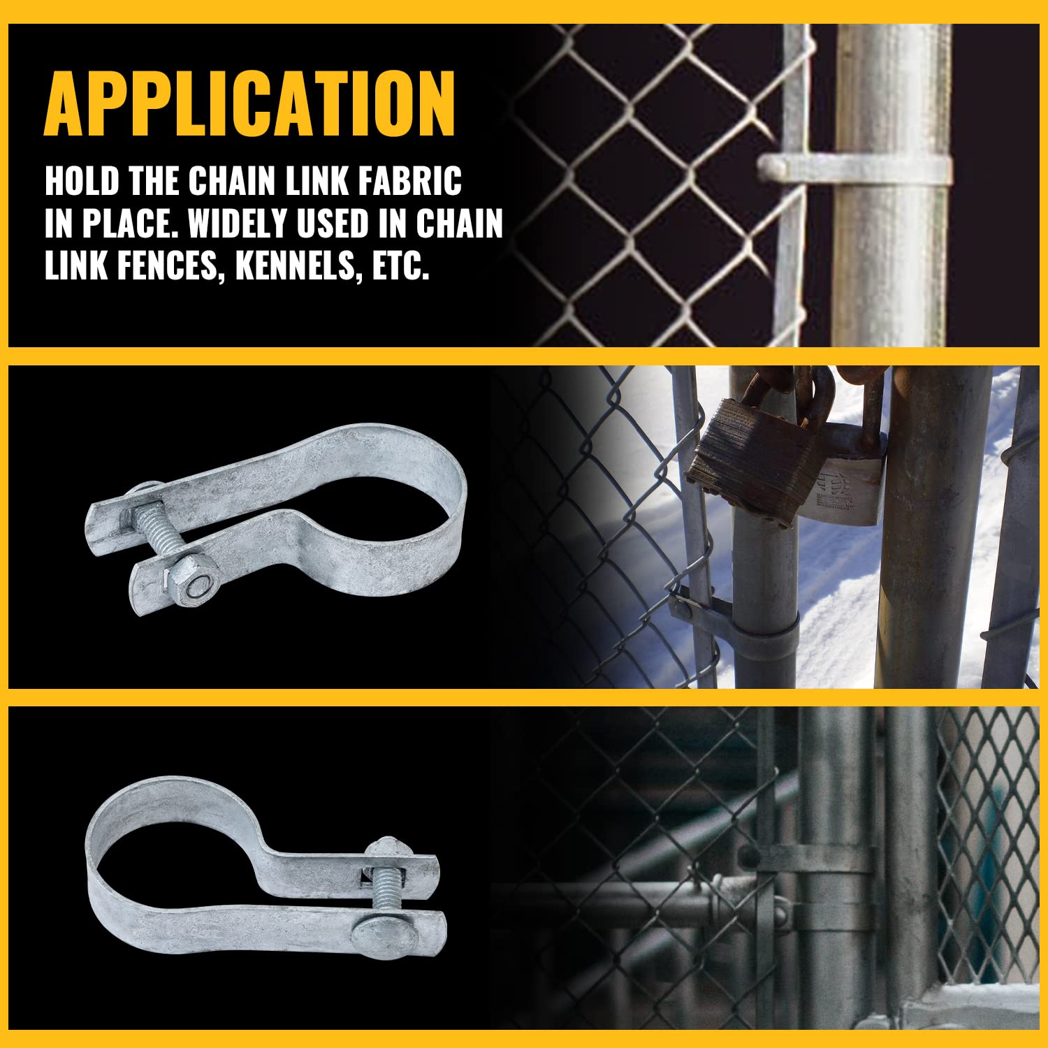 VIVIDA 2-3/8" Tension Band for Chain Link Fence, Galvanized Tension Bands for 2-3/8" OD Pipe, Chain Link Fence Parts, 15 PCS