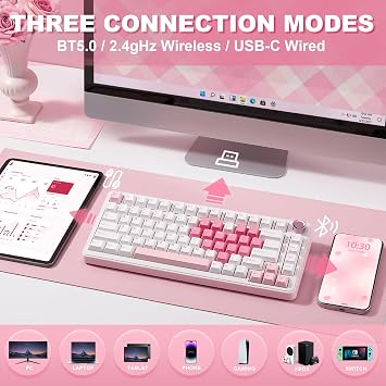 YUNZII B75 PRO 75% Wireless Mechanical Keyboard (White,Cocoa Switch) | Hot Swap Keyboard with Knob, Gasket Mount, Creamy Pre-lubed Switch for Smooth Typing, BT/USB-C/2.4G, for Gaming