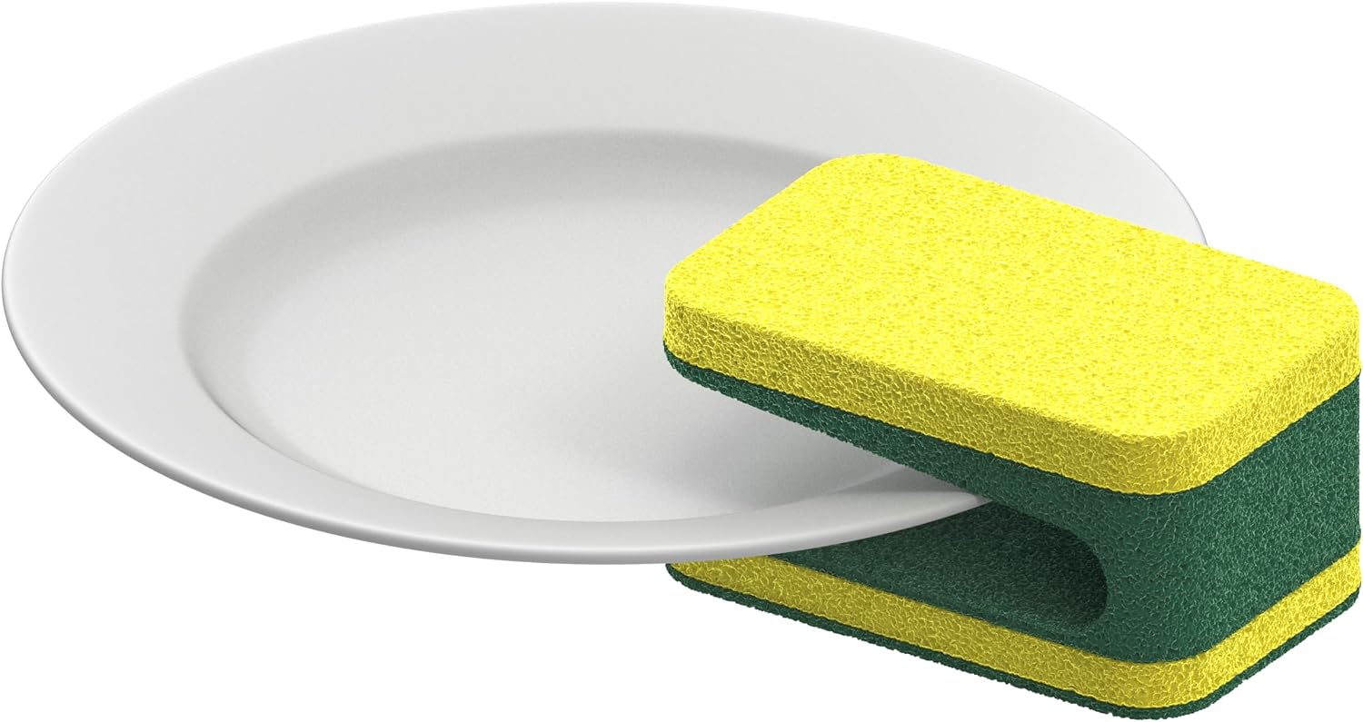 Kitchen Sponge for Washing Dishes 2X Faster. Easy Grip. Dish Sponges Wash Both Sides of Dishes Simultaneously Safely Wash Knives. (8 Count). Non-Scratch