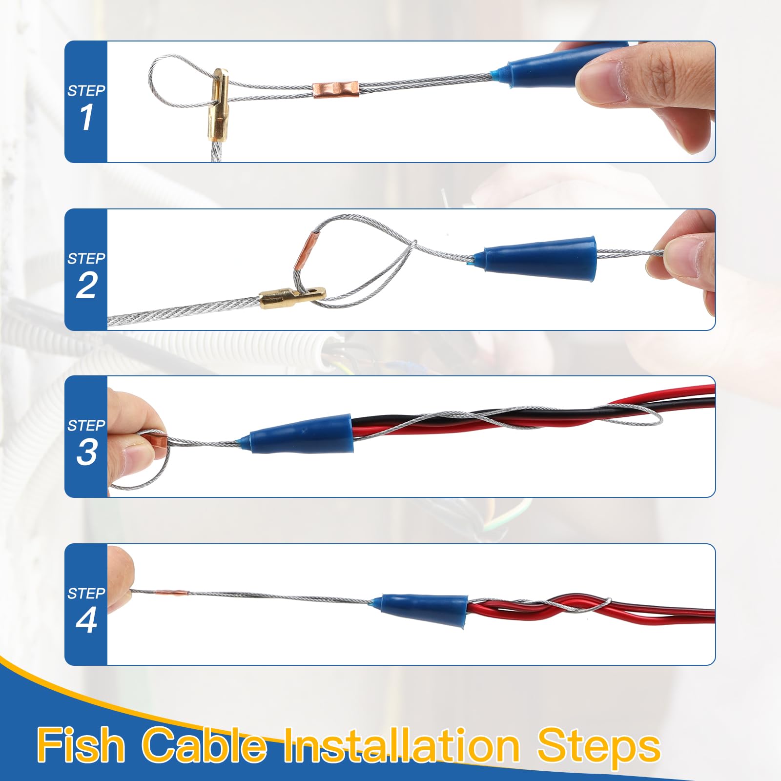EFUTURETIME 10 x Guia Pasacables Profesional 33cm (Ø 4mm) Aguja Flexible de Fibra de Vidrio, Guia Cable Puller con Accesorios