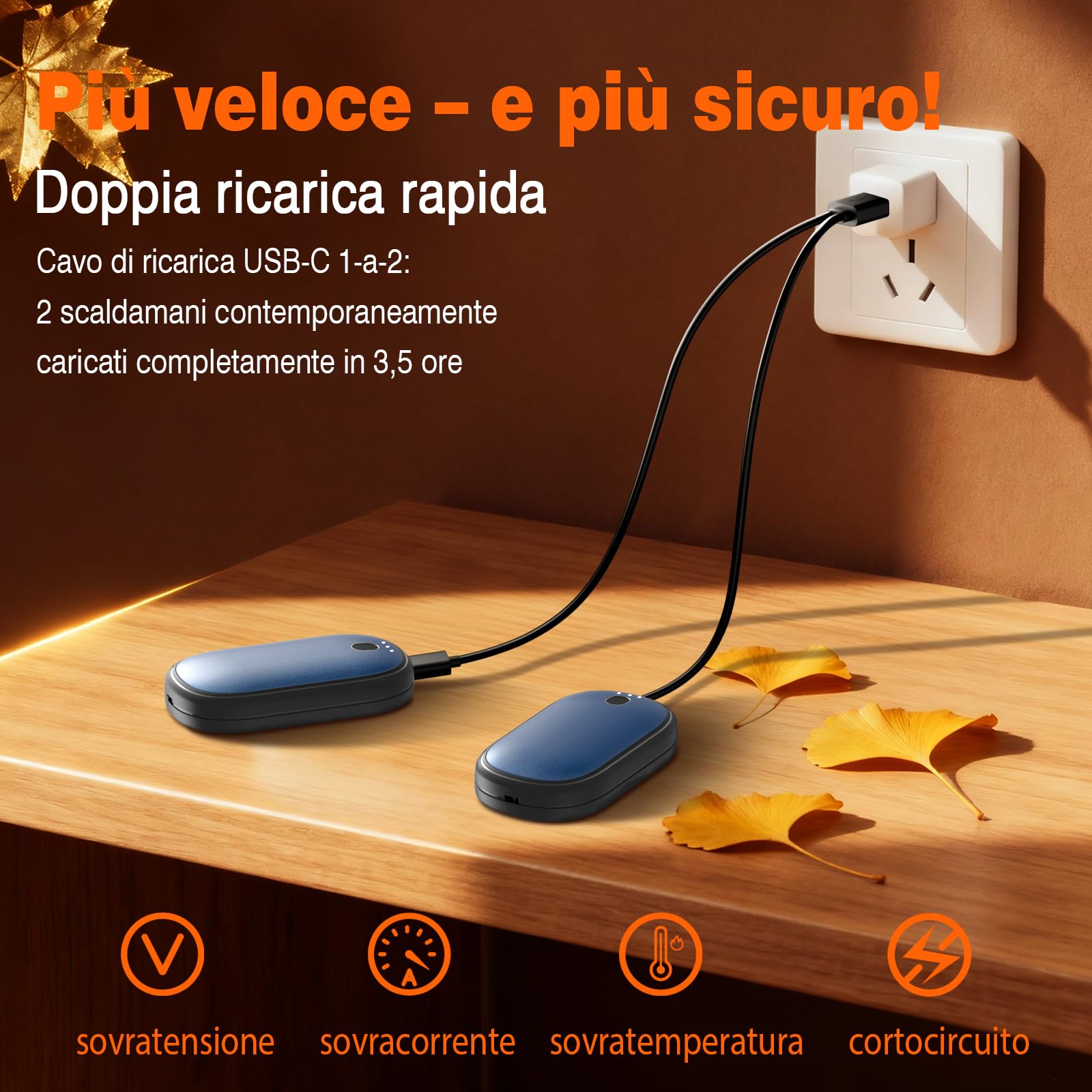 Scaldamani Ricaricabile, 2 in 1 Scaldamani Magnetico 5000mAh, Scalda Mani Elettrici USB-C, Certificato CE UL,3 Livelli di Temperatura, Per Campeggio All'aperto, Caccia e Golf (Blau)