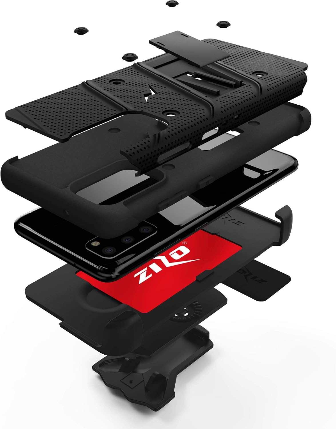 Zizo Bolt Series for Galaxy S20 Case with Kickstand Holster Lanyard - Black