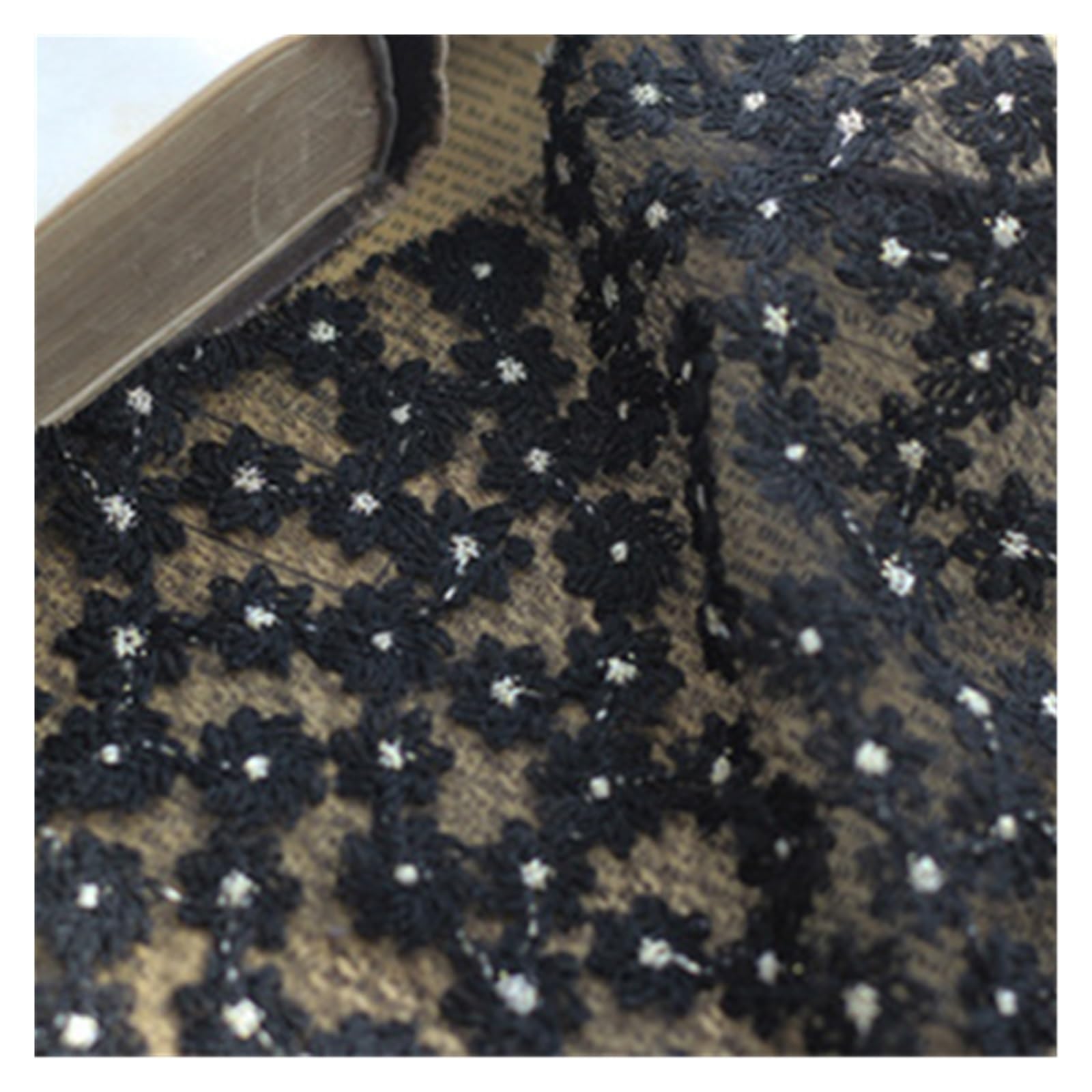 Soft Small Daisy Embroidery Mesh Lace Fabric Skirt Cheongsam Clothing Fabric Handmade DIY Cloth By The Yard(Black)