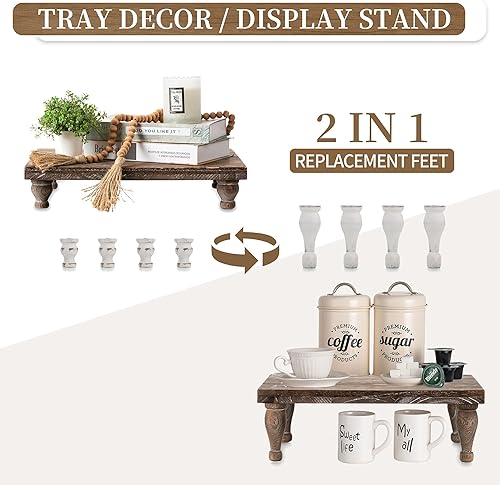 Miniatura 4 de Hanobe Bandeja decorativa de madera elevadora soporte de exhibición de pedestal de madera rústica, bandeja marrón rústica, centro de mesa para