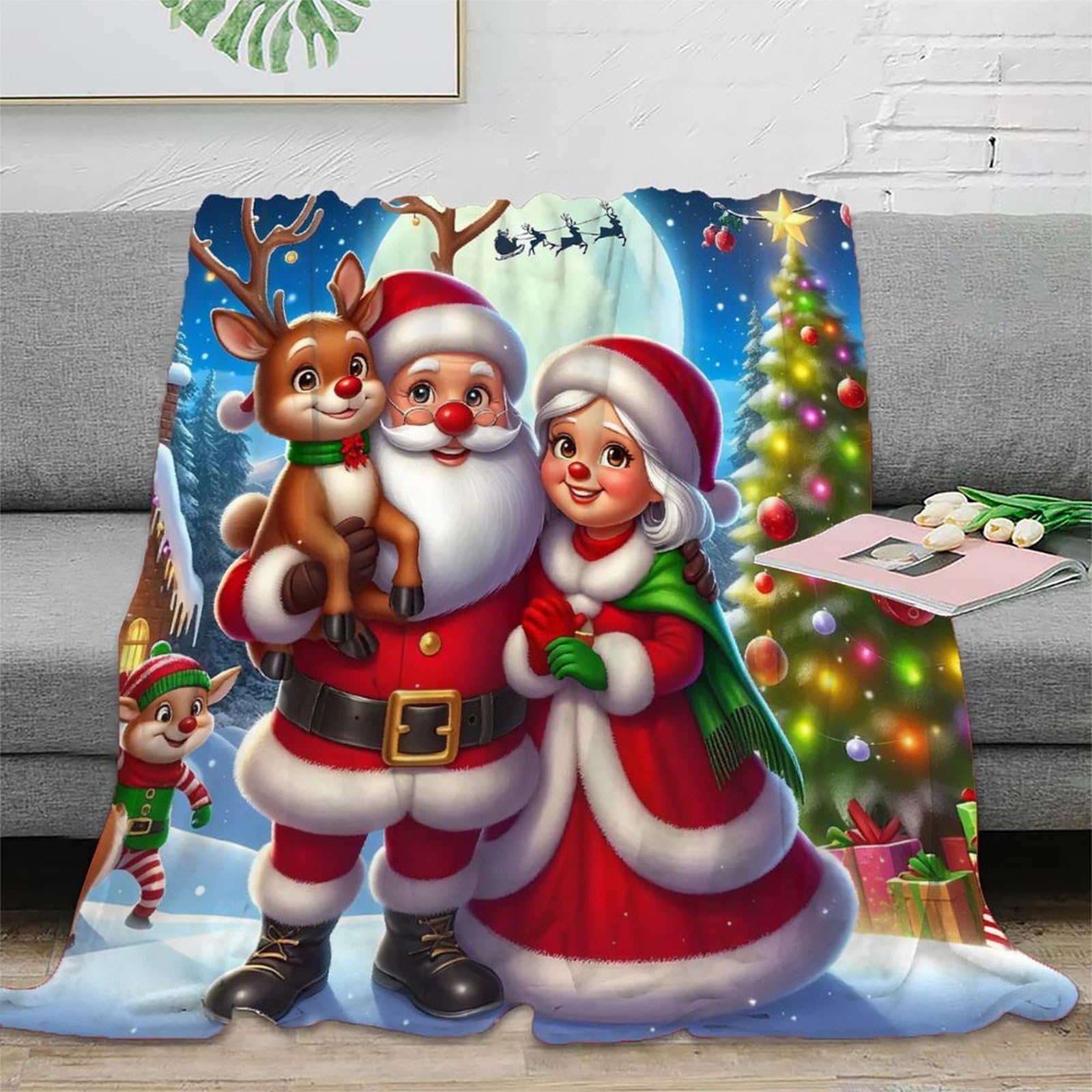 Couverture lit Père Noël chaude en microfibre pour soirées d'hiver 150x200