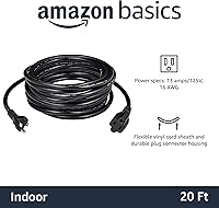 Vista 2 de Yaxa Basics Extension Cord, 13 Amps, 125V, 20 Foot, Black - Pack of 2 Negro