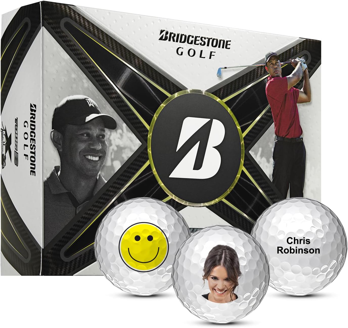 Bridgestone Tour B X Tiger Woods Edition Custom Golf Balls - Imprint a Personalized Design or Logo (Set of 12)