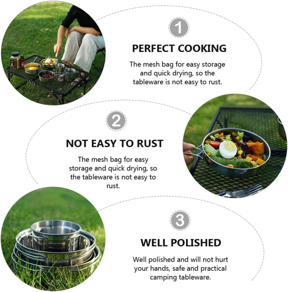 5pcs Stainless Steel Camping Cookware Set with Foldable Handle, Well Polished and Stackable Pot, Cups, and Bowls for Hiking and Outdoor Activities