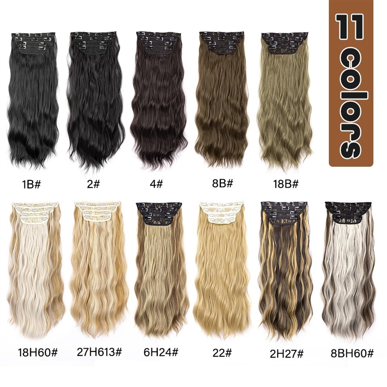 Clip nelle estensioni dei capelli Estensioni dei capelli, 4 pezzi Clip nelle estensioni dei capelli Ricci ondulati spessi Testa piena Clip nelle estensioni Sintetiche Lunghe parrucche nere naturali fo