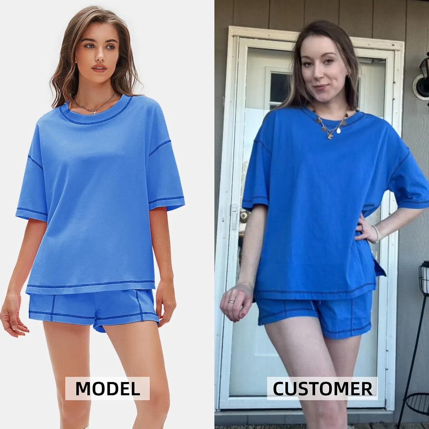 EXLURA Women's Casual Summer 2 Piece Sets 100% Cotton Short Sleeve Tshirt and Shorts Matching Sweatsuits Lounge Set 2026