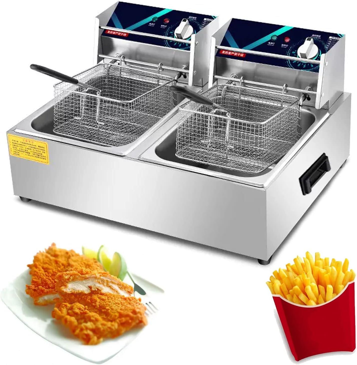 Friggitrice elettrica da banco da 20 litri, cestello in acciaio inox, piano di lavoro con coperchio, impostazione della temperatura regolabile e indicatore luminoso con coperchio argentato,