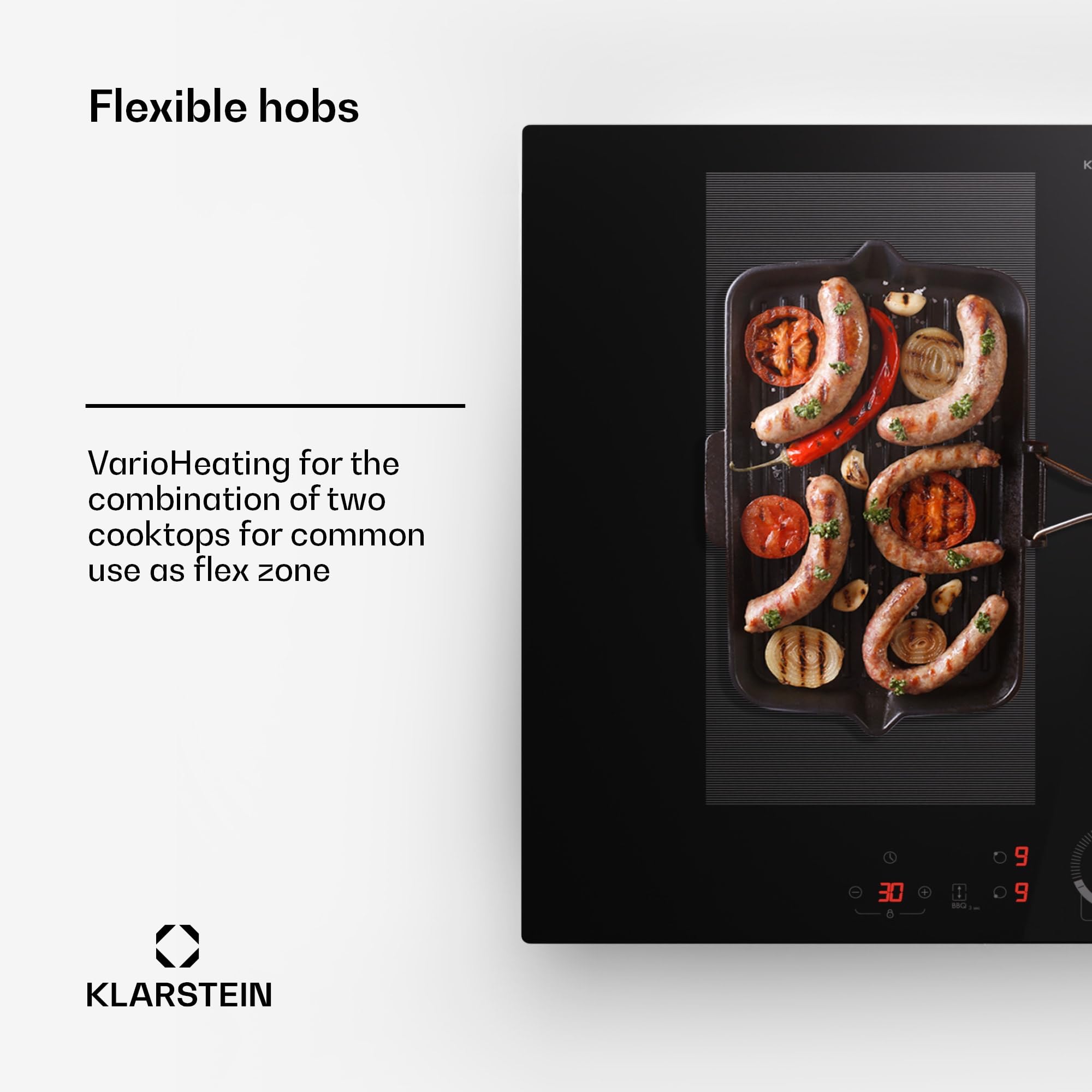 Klarstein Płyta indukcyjna, Płyta ze szkła ceramicznego, 7000W płyta indukcyjna z 4 polami, Płyta do zabudowy z wyświetlaczem dotykowym i timerem, Nowoczesne płyty z zabezpieczeniem przed przegrzaniem