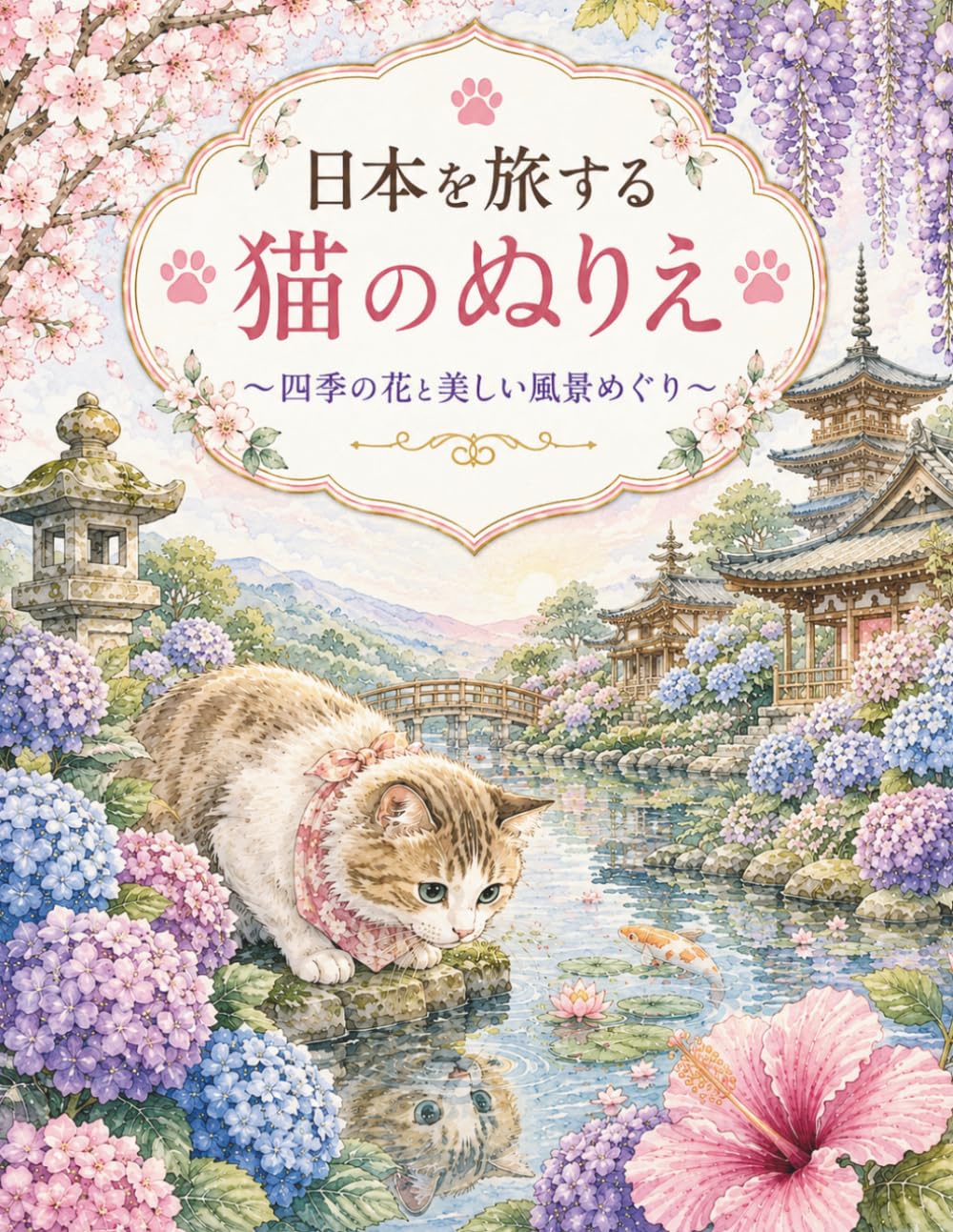 心癒される 日本を旅する猫のぬりえ: ～四季の花と美しい風景めぐり～