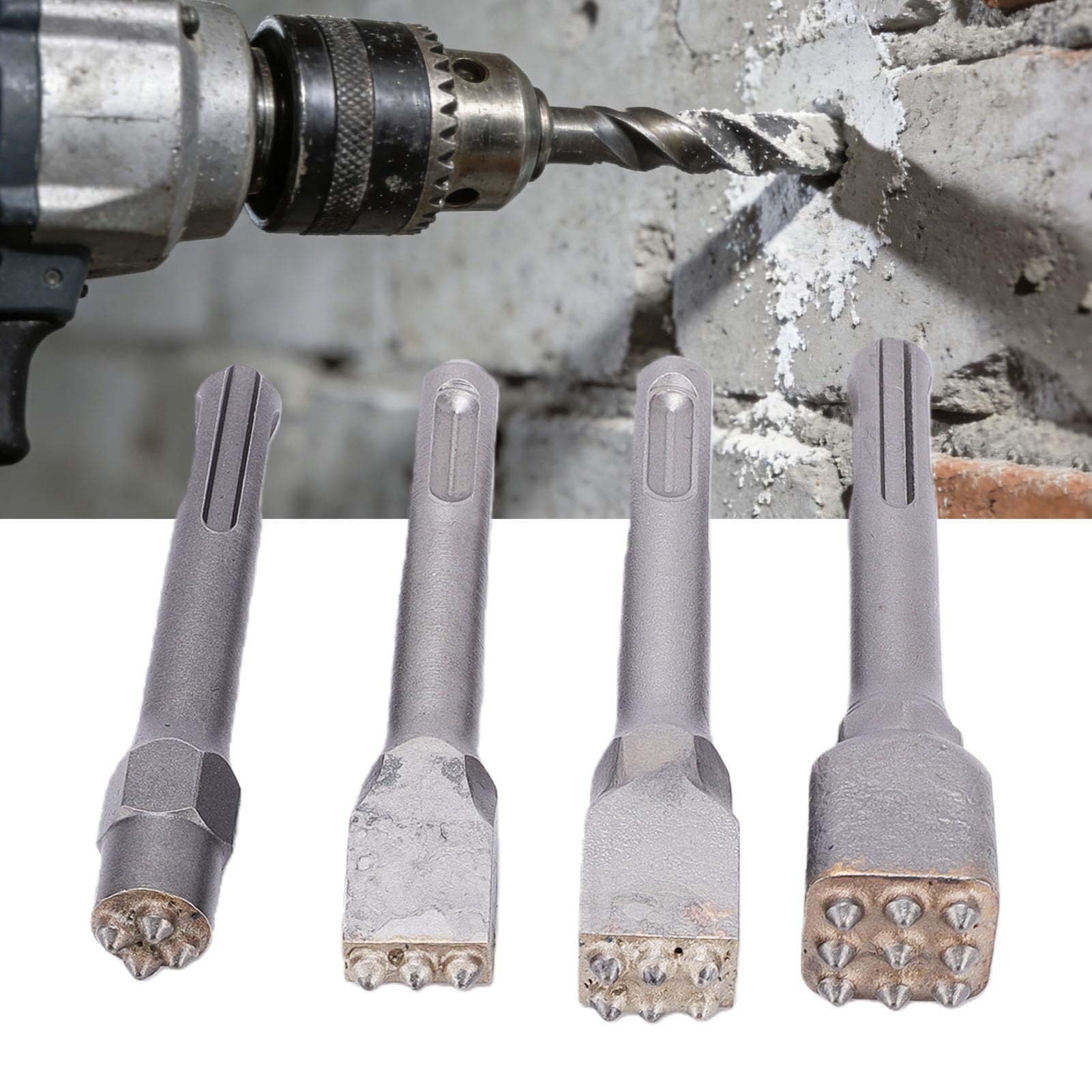 Set di Punte per Scalpello a Martello in Metallo Duro 4 Pezzi per Sgrossatura e Rimozione del Rivestimento del Calcestruzzo con Gambo Tondo a Doppia Fessura 3 4 6 9 Punte