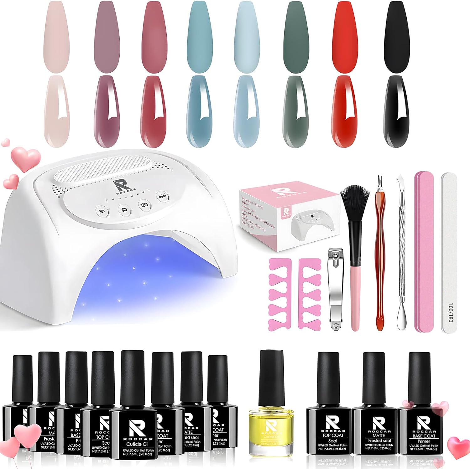 8 Colors Gel Nail Polish Kit with UV Light,48W LED Nail Lamp Gel Polish