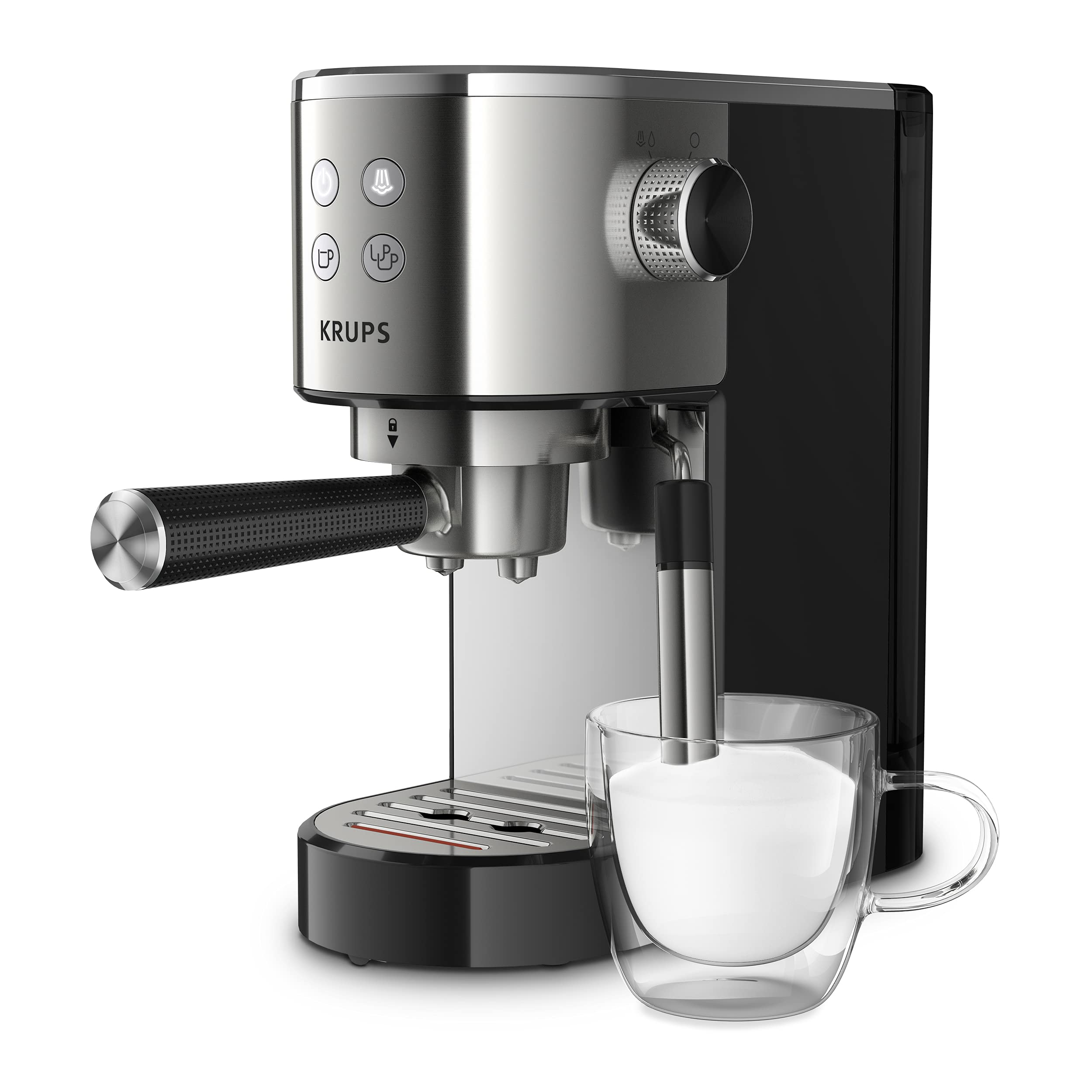 Krups INOX 1L Machine Expresso Virtuoso Automatique, 1 L, 1450 W, Compacte, 2 Tasses, Buse Vapeur pour Cappuccinos et Eau Chaude XP442C11, 1 Liter