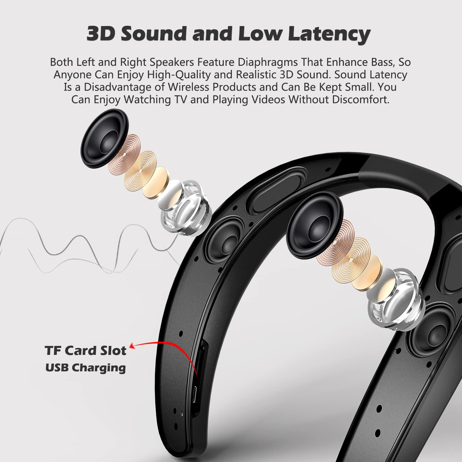 Portable Wireless Neckband Speaker Bluetooth Speaker Stereo Surround Sound with Microphone for Outdoor Sports Wireless Speaker