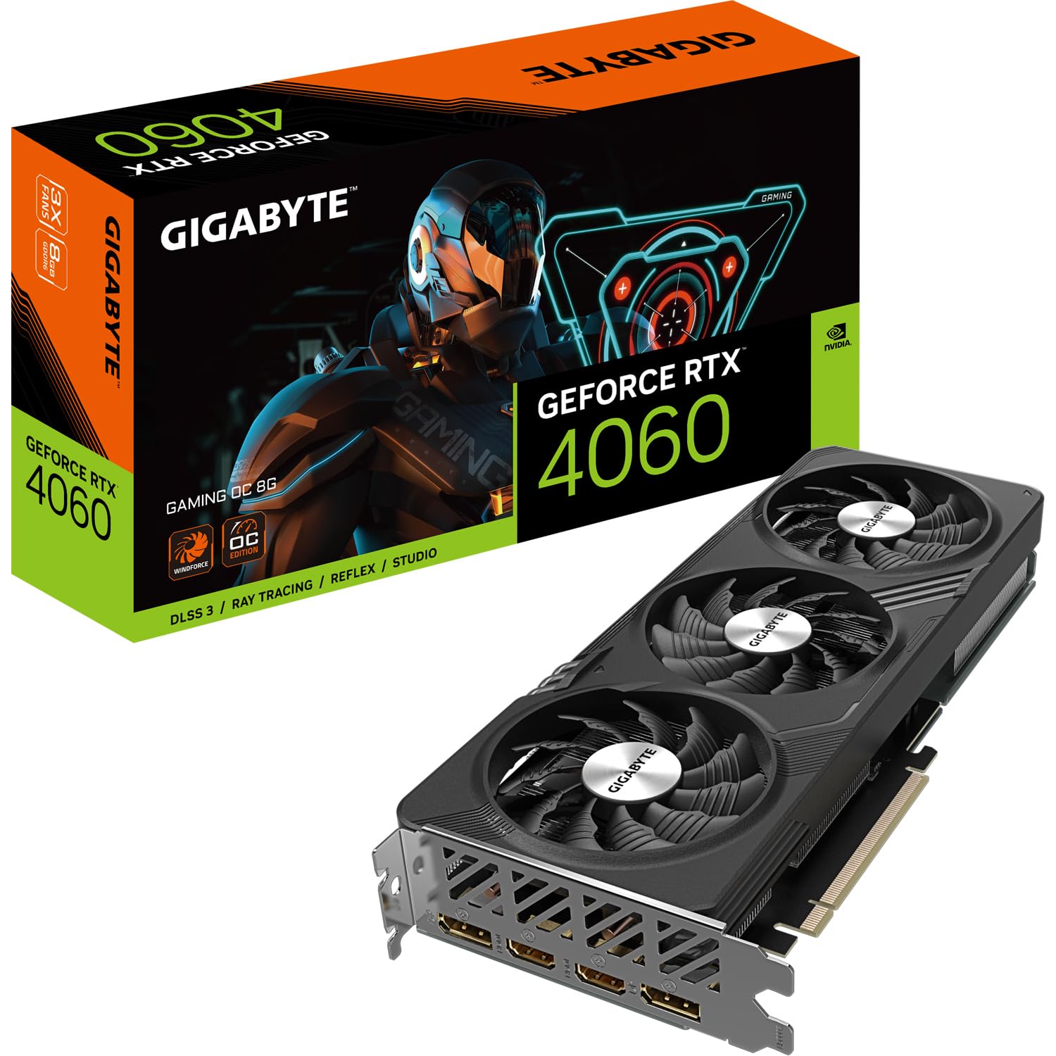 Gigabyte NVIDIA GeForce RTX 4060 GAMING OC Graphics Card – 8GB GDDR6, 128-bit, PCI-E 4.0, 2550MHz Core Clock, 2x DP 1.4, 2x HDMI 2.1a, NVIDIA DLSS 3 – GV-N4060GAMING OC-8GD