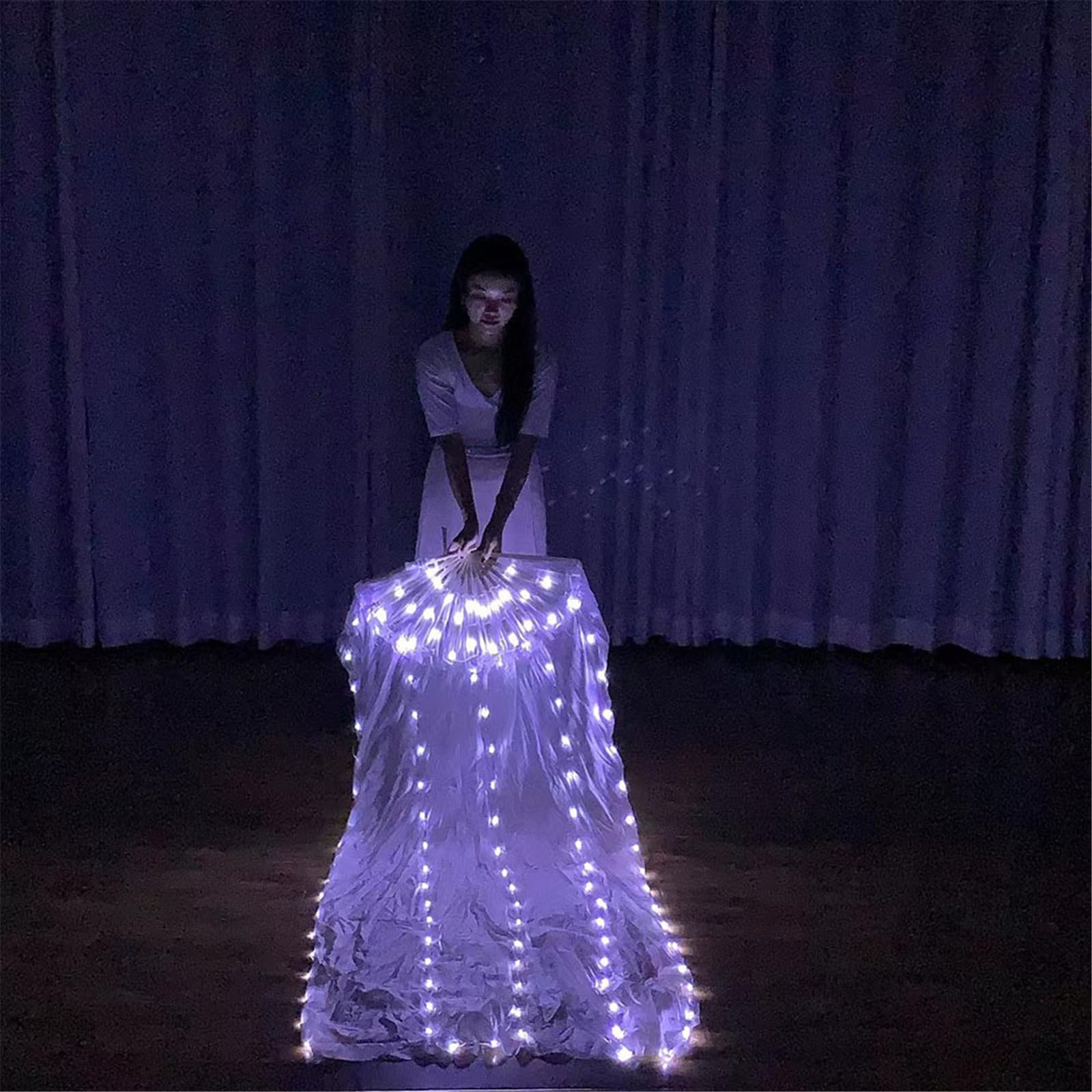 LED BEDLY Dance Silk Fan De 1 8 M De Long Bamboos Silk Fans Voile Veil Made Fan Belly Dance Veil Lend pour La Danse/Outdoor Hand Fait pour La Danse/Outdoor