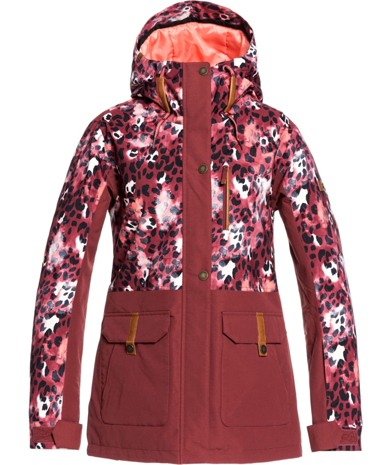 Roxy Andie Parka Jacket Oxblood Red Leopold LG (US 11)