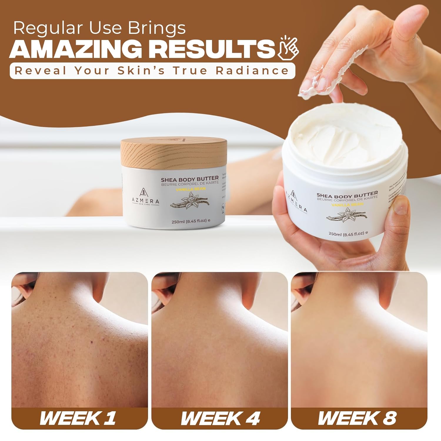 AZMERA Handcrafted Whipped Shea Body Butter – Luxurious Vanilla Bean Scented Moisturizer for Dry, Sensitive Skin, Argan Oil & Vitamin E – Vegan, Non-Greasy Skincare – 8.82 oz - Image 4