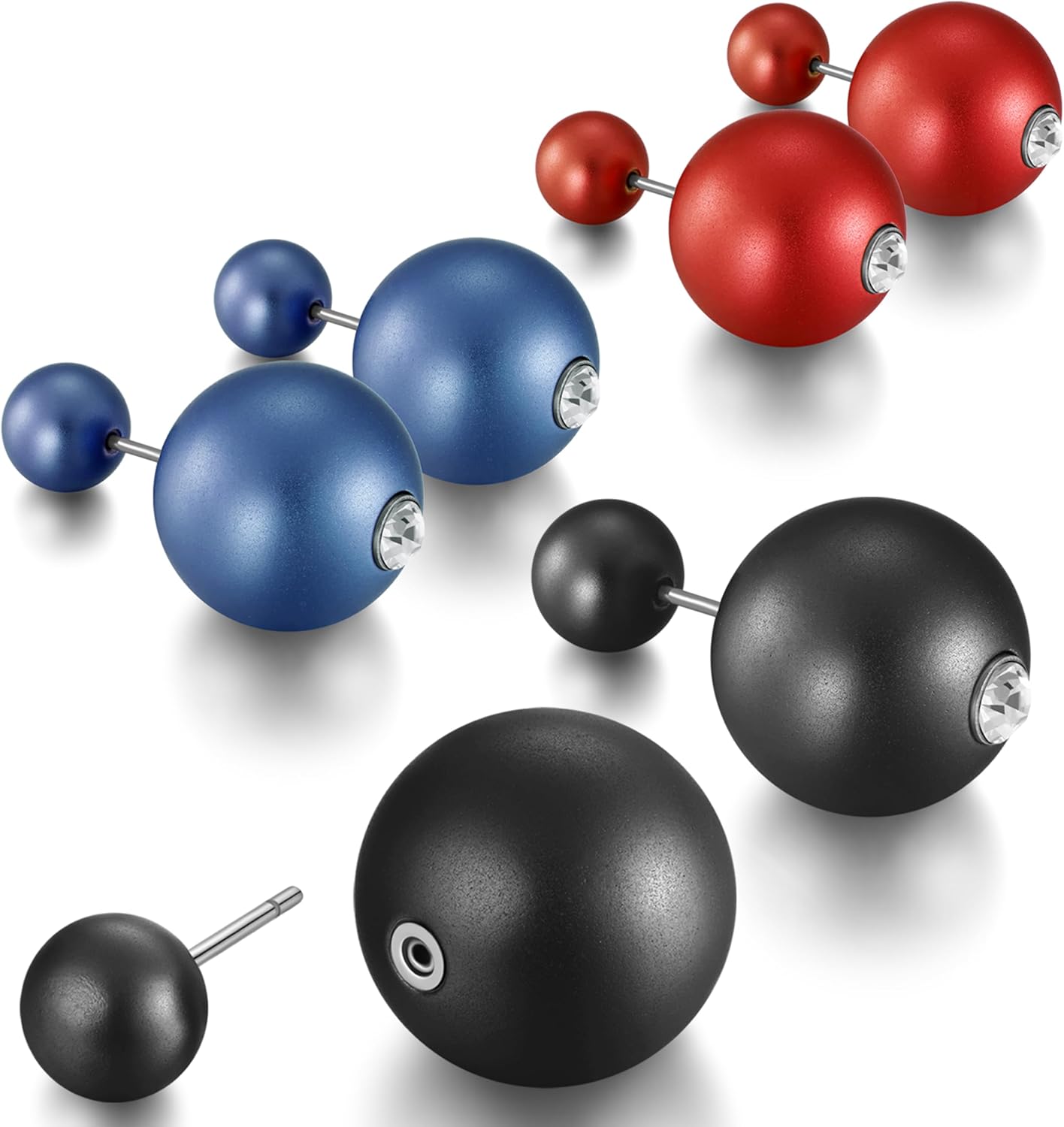 Trendy Stud Earrings Set for Women, 3 Pairs of Ball Earrings, Colorful Replaceable Beads, Gemstone Design, Lightweight Aluminum Alloy, Hypoallergenic Titanium Stainless Steel Stud