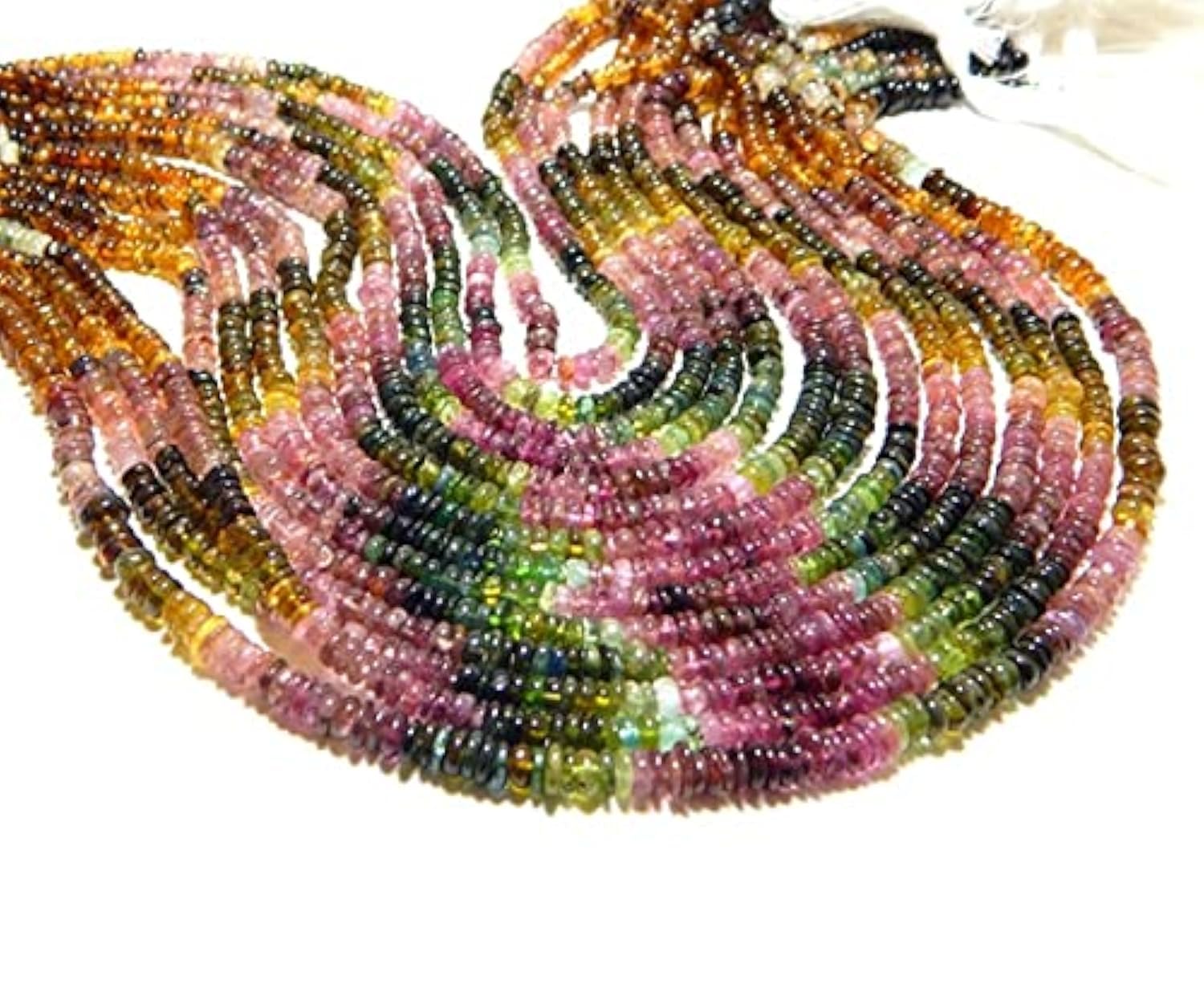 Perles de tourmaline multicolores rondelles lisses 3.2x4.5mm pour fil pierres naturelles bijoux