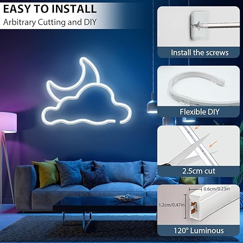 Miniatura 6 de Luces LED de neón, tira de luces LED blancas regulables de 12 V, 16.4 pies, impermeable, tira de luces LED de neón de 6000 K para dormitorio,