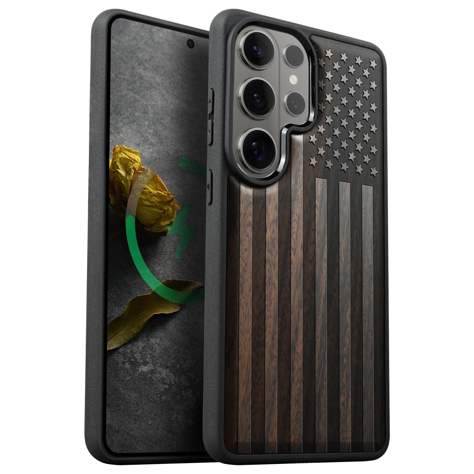 Carveit Wood Case for Galaxy S26 Ultra, The Classic American Flag, Black | Magnetic Samsu…