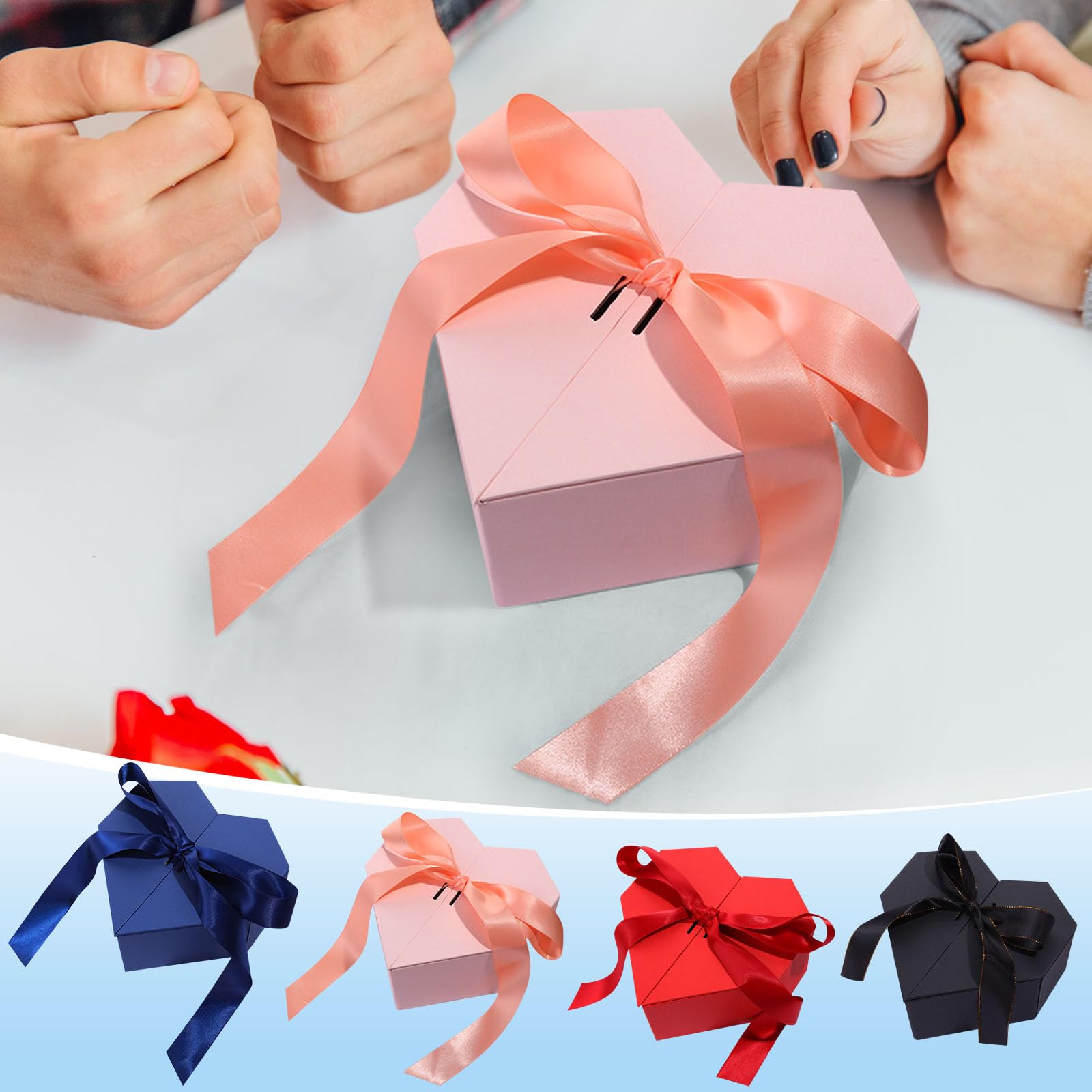 Caja De Regalo Con Lazo - 25x18x8.5cm, Cartón Blanco, Incluye Tarjeta Y Rafia, Para Bodas/Cumpleaños